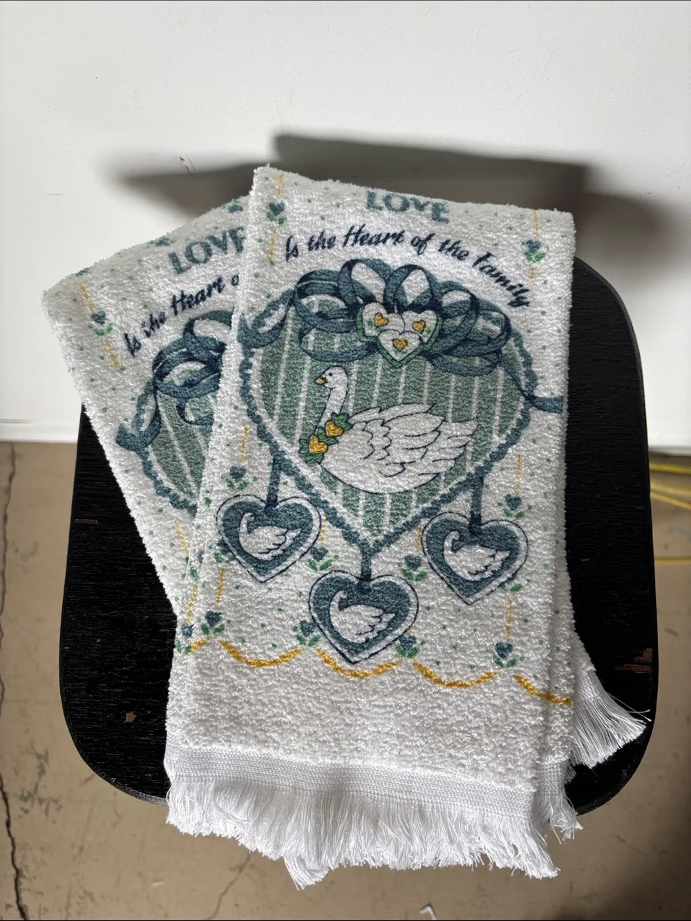 Vintage 1970s 1980s St. Marys Love Family Swan Hand Towels Set of Two